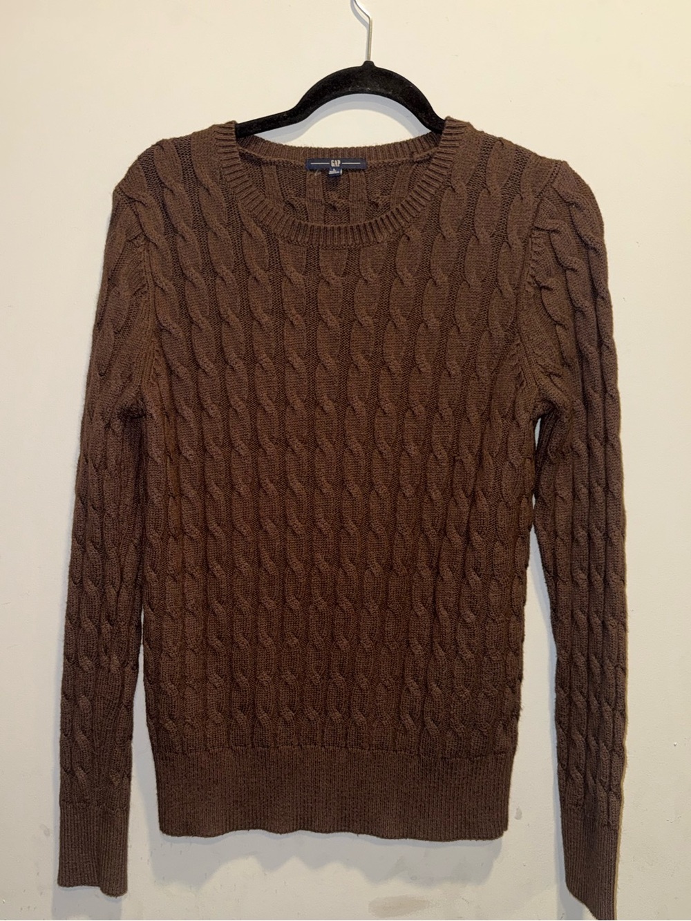 Vintage 90s GAP Angora Blend Cable Knit Sweater Brown Crewneck Size L Hong Kong